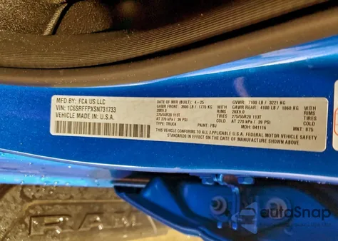 2025 Ram 1500 Big Horn/Lone Star из США, поврежденный, VIN 1C6SRFFPXSN731733